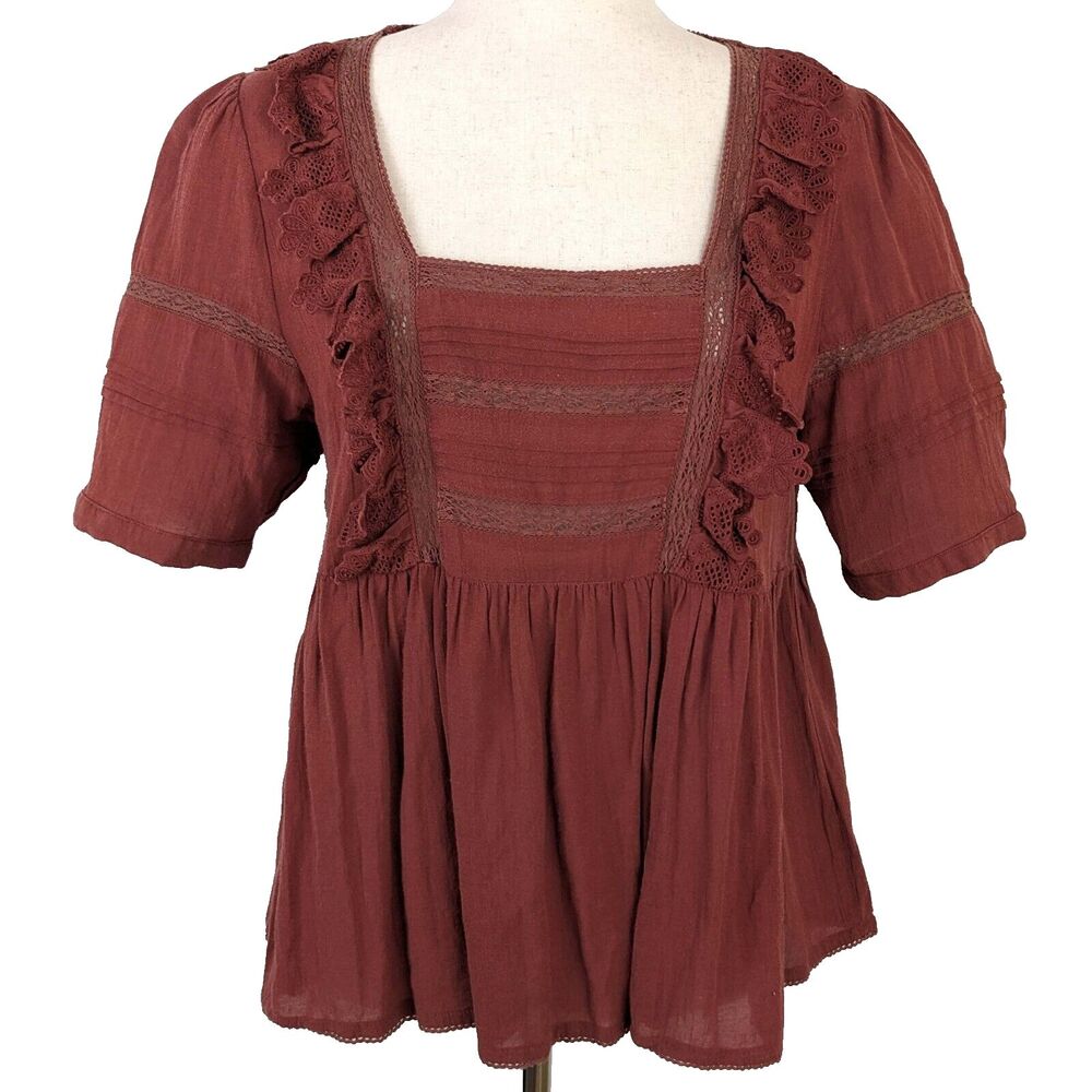 Mirror Image Women’s Size 10 Rust Red Ruffled Lace Babydoll Top
